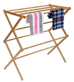2 Tier Bamboo Clothes Airer Dryer - Vintage Collapsible Storage Drying Rack - Traditional Wooden Folding Airer Concertina Design - Free Standing