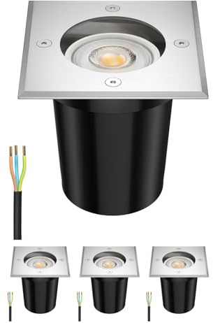ledscom.de 4x Luminaire encastré de sol RELI pour l'extérieur inox carré IP67 incl. lampe LED 5,473W 468lm 30° blanc chaud