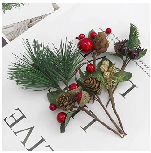 14pcs Christmas Floral Arrangement Artificial Pine Cones Berry Stems Decor Bouquets for Christmas Decoration, DIY Xmas Crafts,Wreath Garland, Tree (14)