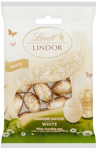 Lindt LINDOR White Chocolate Mini Eggs bag, 80g - Perfect for Easter treating and sharing - Individually wrapped LINDOR mini eggs with a smooth melting filling
