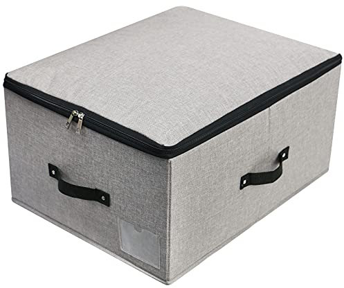Omygarden Faltbarer Aufbewahrungsbehälter mit Deckel, 4 Griffe, Reißverschluss, Decken Kleidung Quilts Aufbewahrungsbox Veranstalter für Schlafzimmer Schrank Regal, 52×40×26cm, Dunkelgrau