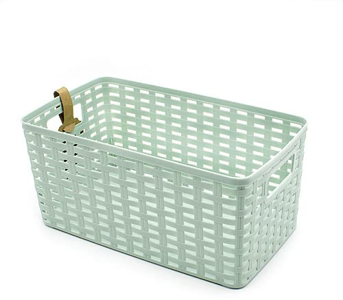 CABLEPELADO Cesta de Almacenamiento Organizador | Cesta de Almacenaje Multiuso | Caja Organizadora | Cesta de baño | 13 cm Altura x 28 cm Largo x 15 cm Ancho | Capacidad 5 litros | Rattan | Verde