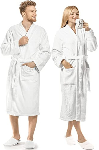 Arcadiandeals Premium Terry Cotton Bathrobe Unisex White bathrobe Luxurious Hotel Quality Spa Robe Highly Absorbent and Soft Large