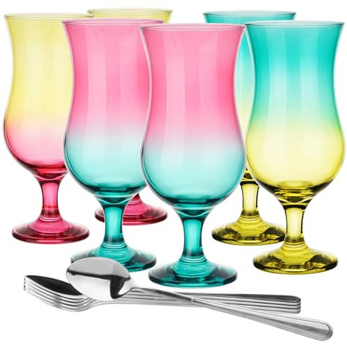 Glasmark KROSNO 1992 G 57-0032-0420-5251-LD A570032-0420-5251-LD Lot de 6 verres à cocktail max 480 ml Mélange multicolore + cuillère à café longue, verre + acier inoxydable