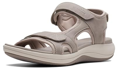 Clarks Women's Mira Bay Flat Sandal, Stone Textile, 8 Wide US