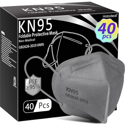 Hotodeal KN95 Face Mask 40 PCs, Grey KN95 Mask, 5 Layers Cup Dust Mask, for Men, Women, Healthcare Worker, Essential Workers