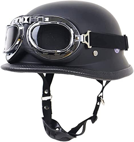 Vintage Tysk Stil Motorcykel Hjälm DOT ECE Godkänd Med Glasögon - Halvhjälm för Cruiser Chopper Scooter Moped Open Face, A-L (59-60cm)