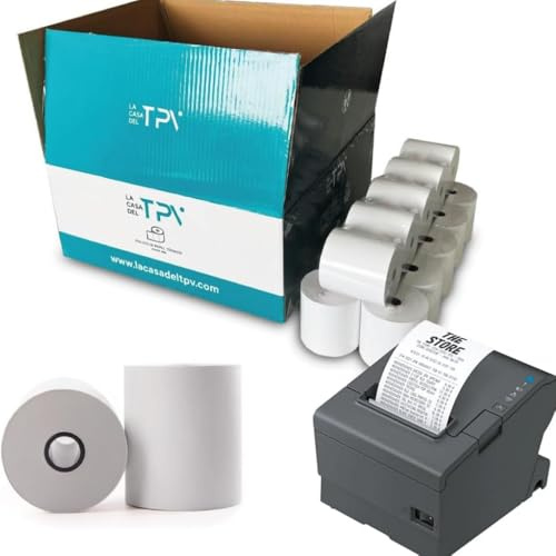 Papel Térmico 80x80 mm - 50 Rollos Papel Impresora Térmica y TPV - Hojas para Tickets - Compatible Impresora, Caja Registradora y Básculas - Sin Bisfenol A - 60 Gr - 50 Metros/Rollo - La Casa del TPV