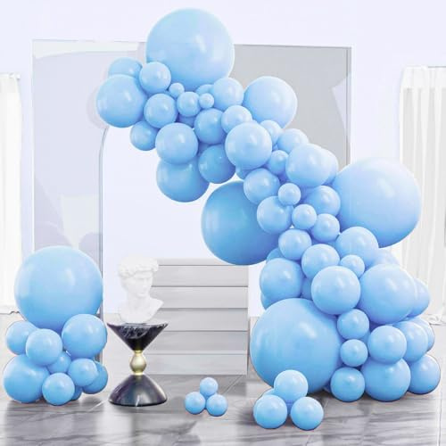 PartyWoo Light Blue Balloons 130pcs Different Sizes of 18 12 10 5 Inch Baby Pastel Sky Aqua Blue Balloon Arch Kit Garland for Birthday Gender Reveal Baby Shower Graduation Party Decorations Blue-Y4