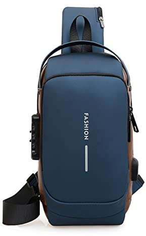 FANDARE AK-1VV005 Bröstväska slingväska butik axelväska med USB-laddningsport lösenordsskydd crossbody bag axelväska vattentät för resor vandring flera väskor slingdagryggsäckar, blå, L