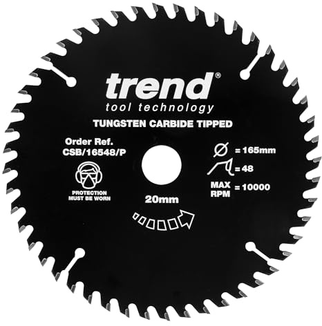 Trend Wood PTFE Circular Saw Blade, 165mm Diameter, 20mm Bore, 48 Teeth, TCT, 2.2mm Kerf, CSB/16548/P