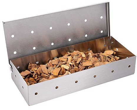 Haofy Caja para Ahumar de Acero Inoxidable, Caja para Ahumar con Astillas de Madera con Tapa Ventilada, Caja para Barbacoa Ahumada para Parrilla de Gas