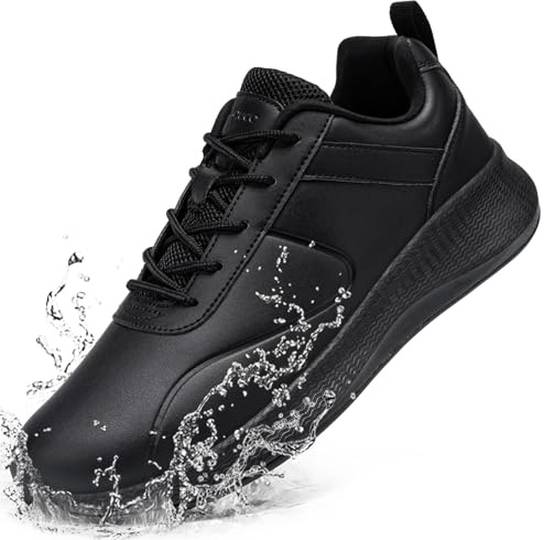 Taquco Non Slip Shoes for Men Waterproof Kitchen Chef Work Shoes Food Service Zapatos De Trabajo Slip Resistant Walking Sneakers (Black,9.5)