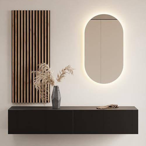 Planetmöbel Flur Möbel Garderobe 1x 140cm schwarz, Wandpaneel 50cm Gold Eiche/Anthrazit mit Spiegel 50cm (ohne LED), Wandgarderobe 32,5H x 140B x 37,8T cm