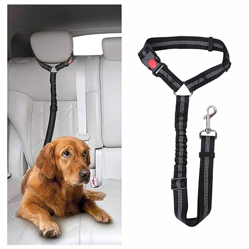 DOETYD Dog Car Seat Belt - Adjustable Pet Car Pillow Harness, Cushioned Dog Restraint, Durable Nylon Elastic Leash (Black)