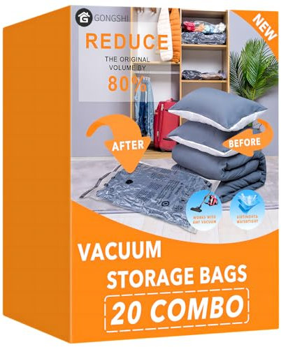 20 Pack Vacuum Storage Bags (4 Jumbo, 4 Large, 4 Medium, 4 Small, 4 Roll Up), Space Saver Sealer Compression Bags for Blankets, Comforters, Pillows, Clothes Storage