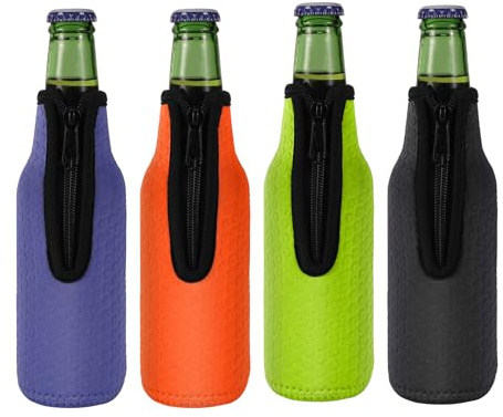 KENOBEE 12oz 330ml Standard Beer Bottle Insulator Sleeves, 4 Pack, 4 Colors