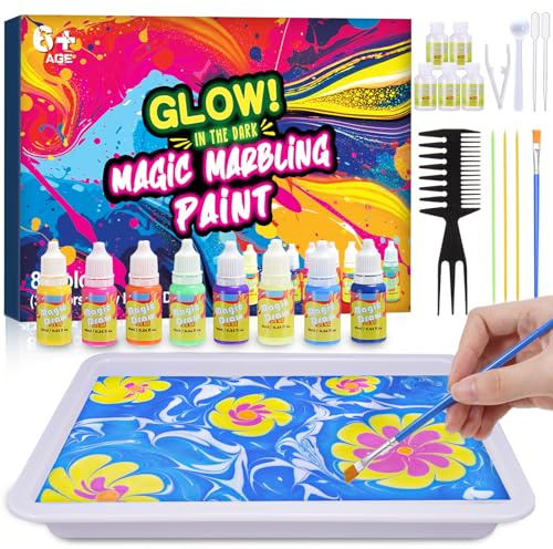 Hapikids Glow Water Marbling Paint for Kids, Arts and Crafts for Kids Age 6-12 Toys for 7-12 Year Old Girls Gift for 9 10 11 Year Olds Girls Boys Crafts for Kid Age 7-12 Birthday Easter Gift Ideas