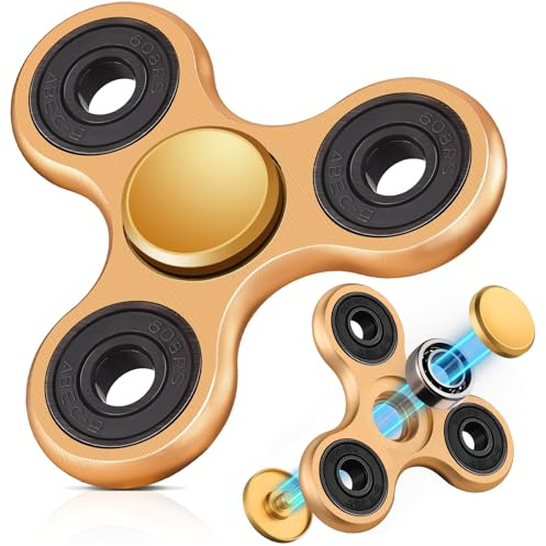 SCIONE Fidget Spinner Metal Sensory Fidget Toy, Cool Metal Stainless Hand Spinner Anxiety Stress Relief Party Bag Fillers for Kids Adults Gold (Bearing Caps can be Disassembled Assembled)