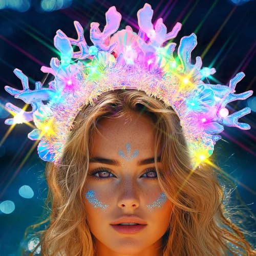 Evlry Serre-tête lumineux sirène à LED en coquillages corail - Accessoire de cheveux pour femme