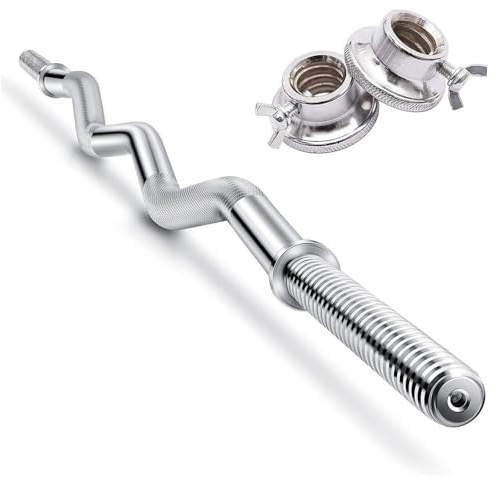ATEK EZ Curl Bar, 4ft Standard Steel Curling Chrome Barbell Bar with Spinlock Collars Anti Slip Hand Grips, Dumbbell Bar for Weight Lifting Body Building, Muscle Build Workouts