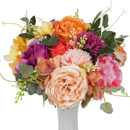 HUAESIN 4 Pcs Artificial Flowers Peony Fake Peonies Silk Artificial Rose Flowers Hydrangea Bouquet Decor Faux Flowers for Wedding Party Table Centerpieces Floral Arrangement Home Kitchen Decor