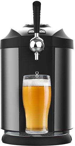 Cecotec Dispensador de Cerveza BeerFlow Steel 5000, 65 W, Rango Temperatura controlada de 2 a 12ºC, Barriles universales presurizados 5L, Indicador temperatura LED, Asa transporte, Antideslizante