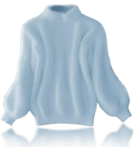 Lady Winter Angora Cashmere Blend Loose Warm Sweater, Loose Solid Color Crewneck Knit Pullover Sweater, Casual Thick Fleece Turtleneck Sweater, Warm Sweater Top (M,Blue)