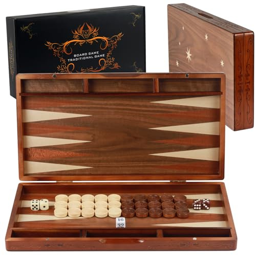 Syrace Handcrafted Wooden Backgammon Set, 16 Large Size, Classic Two-Player Strategy Board Premium Travel Game Board for Adults & Teenagers