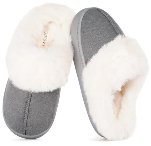 ZUSERIS Zapatillas casa niña Pantuflas Niños Invierno Suaves Cálidas Peluche Pantuflas niño Interior Zapatos Antideslizante Resistentes,Gris,28-29EU