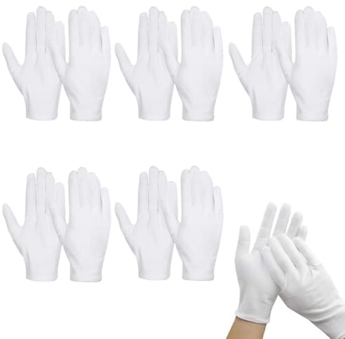 IEBTAWN 5 Paires De Gants, En Coton Blanc, Confortables Et Respirants, Pour Les Soins De La Peau, L'Examen Des Bijoux, Le Travail Quotidien, Et Bien Plus Encore