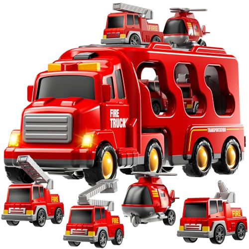 JUKUDAHU Truck Toys for 3 4 5 6 Years Old Boys, Toddler Car Toys for Toddler Boys Ages 3-5, Fire Toys Car Carrier Vehicle Toy Set, Kids Toys Truck Set for Age 3-9
