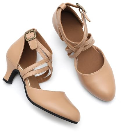 Women's 2 Heel Leather Sole Character Dance Shoes Ballroom Light Brown