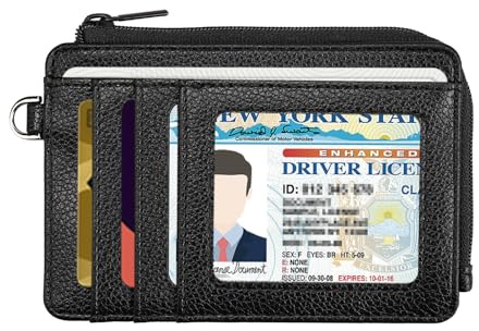 Teskyer Portefeuille Homme - Blocage RFID, Peut contenir jusqu'à 8 Cartes, 1 fenêtre d'identité, 1 Poche à pièces avec Fermeture éclair, Minimaliste, Cuir synthétique, Noir