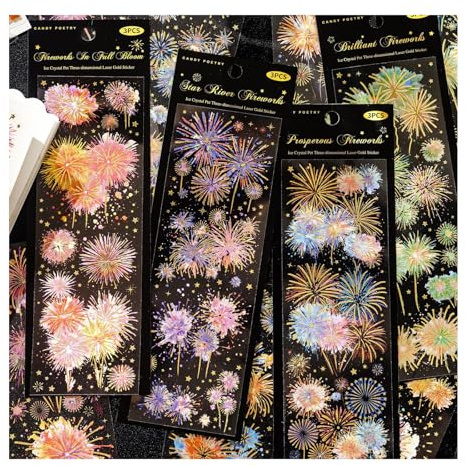 12 Hojas Pegatinas Scrapbooking, Pegatinas Aesthetic con motivos Vintage de Fuegos Artificiales, para Bricolaje, Álbumes de Recortes, Calendario, Libro de Fotos, Diario