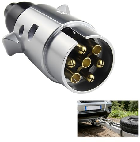 BosuLai Enchufe de Remolque 7 Pines Metal, 12V Conector Enchufe de Remolque 7 Polos Macho Aluminio, Impermeable Enchufe 7 Pines para Autocaravana Coche RV Remolque, Adaptador AHK