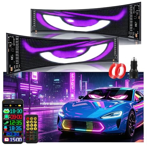 2 Pannelli LED Flessibili Maxi 12x60 cm, Occhi LED Grandi per Auto/Camion, Schermo Programmabile Impermeabile IP65, Controller APP & Telecomando, Luci RGB Ultra-Luminose per Tuning, Vetrina, Feste