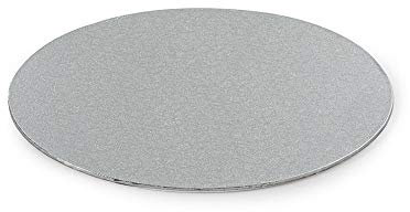 Decora, Piatto Sottotorta in Cartone, Rivestito in Plastica, Di Spessore 3mm, Ideale per Presentare e Servire Dolci, Colore Oro e Nero, Diametro 25 cm Cake Board Sottile, Argento, ø 25 x 0.3 cm