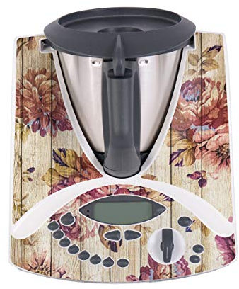 WANDKINGS Aufkleber Skin Sticker für Thermomix TM31, Blumenmuster Holz