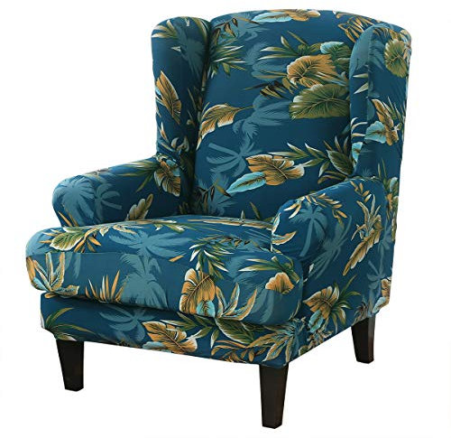 ele ELEOPTION Wingback Chair Cover 2-Piece Stretch Jacquard Wing Twill Slipcover Solid Colour Armchair Washable & Anti-wrinkle Sofa Furniture Protector