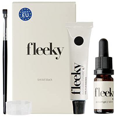 fleeky Tint Kit Brown - DIY Set fürs Färben von Gesichtshärchen wie Augenbrauen, Barthaaren etc. bestehend aus Farbe, Gel Oxidant, Färbepinsel, Farbschälchen