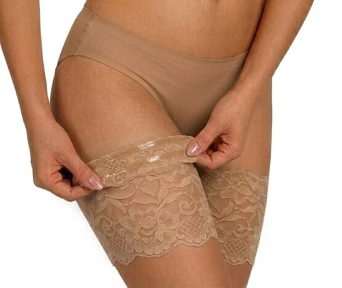 Sesto Senso Sexy Muslo Bandas de Encaje Elásticas Antirozaduras con Cuatro Tiras de Silicona Beige 65-70 L