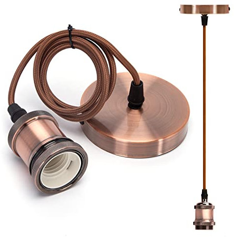 Aigostar Lampada a Sospensione in Metallo,Portalampada E27 Soffitto Industriale Stile,Retrò Porta Lampada da Soffitto con Cavo da 1m,Rosso