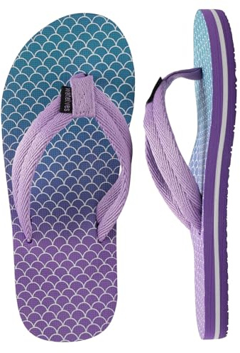 WateLves Boys Girls Flip Flops with Arch Support, Youth Big Kids Summer Slip on Thong Slide Sandals for Beach Pool Shower (Fish Scales, 36)