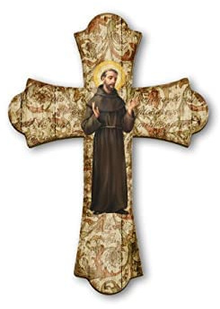 Fratelli Bonella | Crocifisso da parete in legno vintage raffigurante Sant'Antonio 17x24cm | Made in Italy