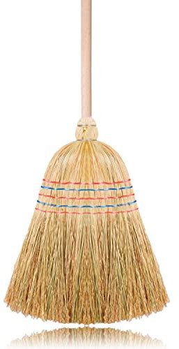 Scopa in Saggina Classica 4 Cuciture, Manico Legno Naturale. Extra quantità di saggina 00007
