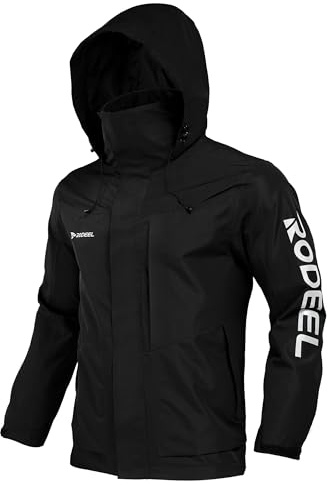 Rodeel Men's Waterproof & Windproof Jacket, Mens Shell Jacket Windbreaker with Foldaway Hood, Coat for Outdoor Camping Hiking Hunting Fishing