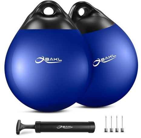 OBAKL Pair of Vinyl Boat Buoy Balls, 14.9 x 17.8 Inches Round Boat fenders Ball for Boat Mooring Buoys, Anchor Float Buoy and Mooring Fender(Blue)