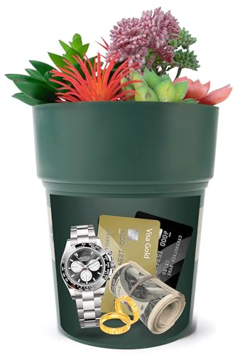 Flower Pot Diversion Safe with Hidden Storage-Hidden Safe for Storing Valuables,Secret Stash Key Hider,Hide a Key, Artificial Plants Include, Green