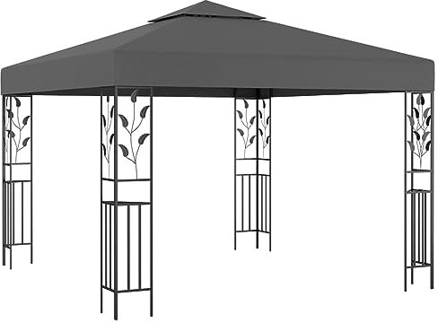 ARKEM Cenador Gris Antracita 3x3 m Pabellón de Jardín Cenador Pérgola Diseño Pop Up Carpa para Camping y Playa
